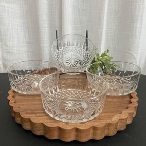Arcoroc France Glass Dessert Bowls Starburst Pressed Glass Set of 4 MCM Vintage